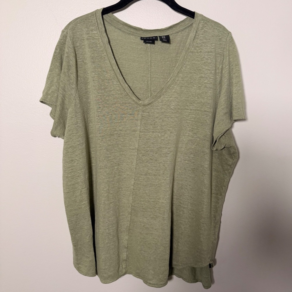 Tahari Light Green 100% Linen Short Sleeve Tee - Picture 2 of 12